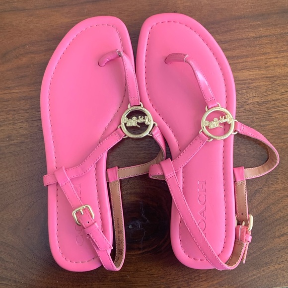 coach pink leather sandals - Picture 1 of 3
